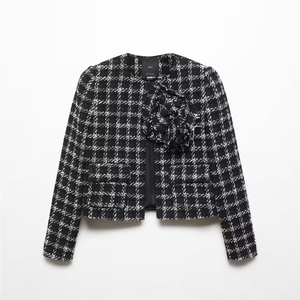 mango plaid tweed crop bomber jacket
